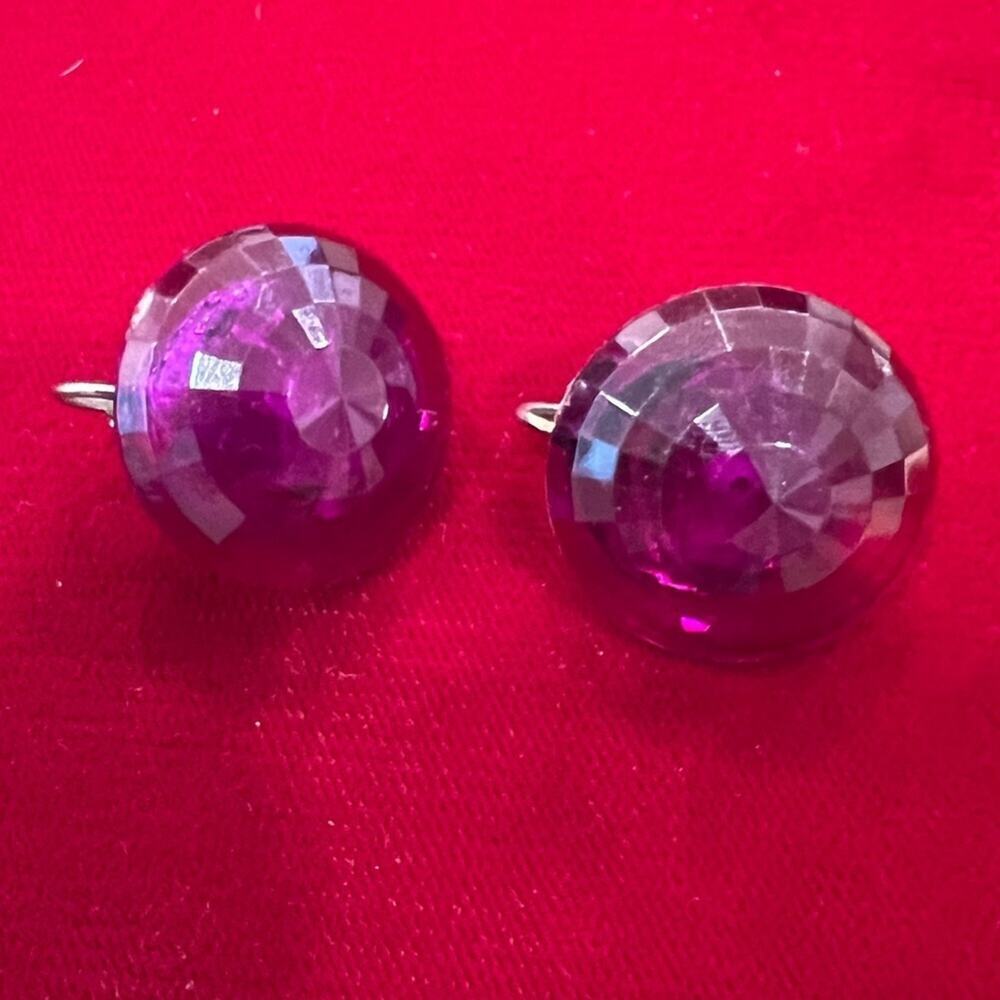 Dalsheim Faceted Button Earrings Vintage Signed Clip-on Silver Toned Metal